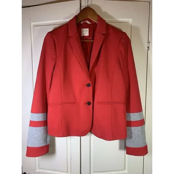 Gap Academy Blazer Womens 8 Red Gray Stripes Collegiate Academia Retro Preppy - Picture 2 of 16
